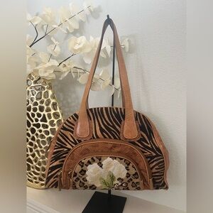 Clever Carriage Company Brown and Black Calf Hair Women's Shoulder Bag